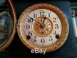 Antique Seth Thomas Adamantine Black Mantel Mantle clock Movement 119,11 Jewels