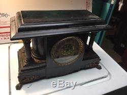 Antique Seth Thomas Adamantine Black Mantel Mantle clock No 102