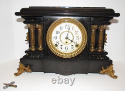 Antique Seth Thomas Adamantine Egyptian Mantel Clock 8-Day, Time/Strike