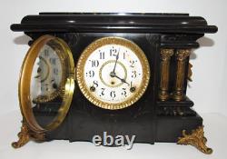 Antique Seth Thomas Adamantine Egyptian Mantel Clock 8-Day, Time/Strike