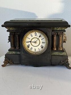 Antique Seth Thomas Adamantine Egyptian Mantel Clock 8-Day, Time/Strike No Key