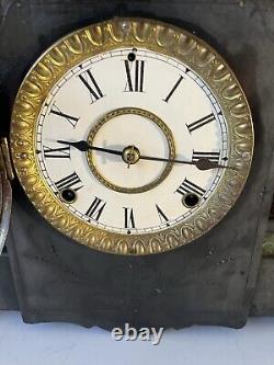 Antique Seth Thomas Adamantine Egyptian Mantel Clock 8-Day, Time/Strike No Key