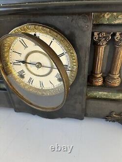 Antique Seth Thomas Adamantine Egyptian Mantel Clock 8-Day, Time/Strike No Key