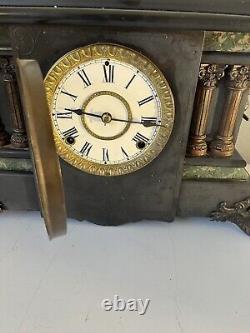 Antique Seth Thomas Adamantine Egyptian Mantel Clock 8-Day, Time/Strike No Key