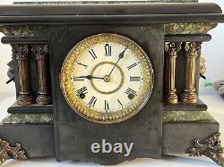 Antique Seth Thomas Adamantine Egyptian Mantel Clock 8-Day, Time/Strike No Key