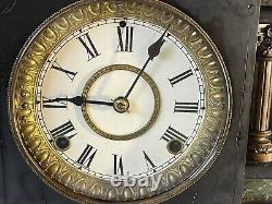 Antique Seth Thomas Adamantine Egyptian Mantel Clock 8-Day, Time/Strike No Key