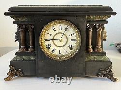 Antique Seth Thomas Adamantine Egyptian Mantel Clock 8-Day, Time/Strike No Key