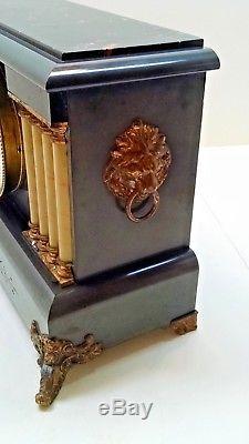 Antique Seth Thomas Adamantine Eight Columns Lions Heads 8 Day Mantle Clock