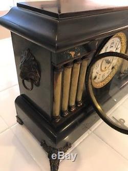 Antique Seth Thomas Adamantine Eight Columns Lions Heads 8 Day Mantle Clock