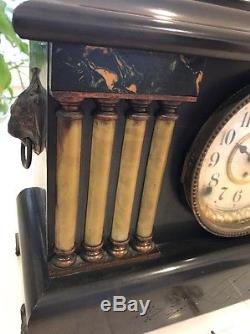Antique Seth Thomas Adamantine Eight Columns Lions Heads 8 Day Mantle Clock