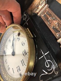 Antique Seth Thomas Adamantine Faux Marble Lion Head Woman Mantle Clock