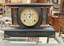Antique Seth Thomas Adamantine Mantel Clock Lions Head Rings Beautiful