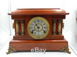 Antique Seth Thomas Adamantine Mantel Clock Wood Lions 4 column