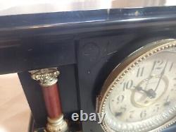 Antique Seth Thomas Adamantine Mantle Clock Black Green Marble with Key