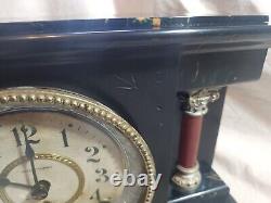 Antique Seth Thomas Adamantine Mantle Clock Black Green Marble with Key