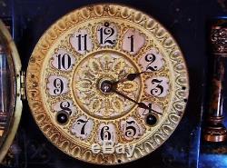 Antique Seth Thomas Adamantine Mantle Clock Chime Lion Head Marblized WORKS