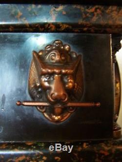 Antique Seth Thomas Adamantine Mantle Clock Chime Lion Head Marblized WORKS