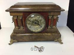 Antique Seth Thomas Adamantine Mantle Clock Faux Marble Lion Heads Working