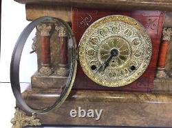 Antique Seth Thomas Adamantine Mantle Clock Faux Marble Lion Heads Working