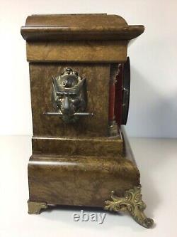 Antique Seth Thomas Adamantine Mantle Clock Faux Marble Lion Heads Working