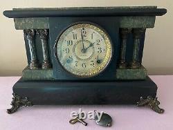 Antique Seth Thomas Adamantine Mantle Clock Green Faux Marble 9/7/1880 RUNS