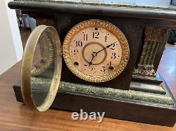 Antique Seth Thomas Adamantine Mantle Clock, Pillars, RARE, #102 with Key