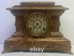 Antique Seth Thomas Adamantine Mantle Clock Rare Brown Marble Finish Excellent