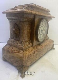 Antique Seth Thomas Adamantine Mantle Clock Rare Brown Marble Finish Excellent