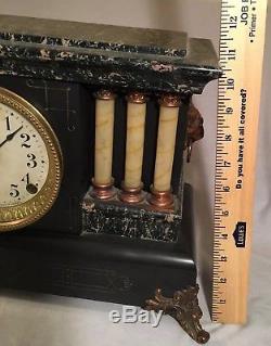 Antique Seth Thomas Adamantine Mantle Clock Six Column Brass & Copper Trim