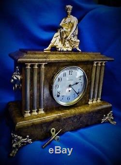 Antique Seth Thomas Adamantine Mantle Clock With Statue 8 Day Runs Great