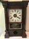Antique Seth Thomas Alarm Mantle Gong Clock Hand Painted Door With Key