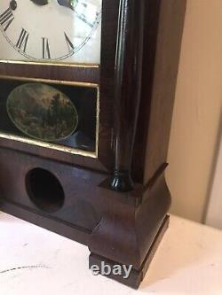 Antique Seth Thomas Alarm Mantle Gong Clock Hand Painted Door with Key