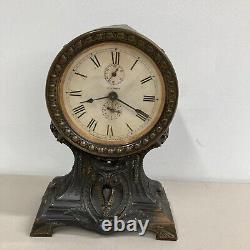 Antique Seth Thomas Alarm Victorian Metal Mantle Desk Clock As Is