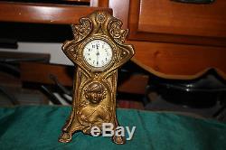 Antique Seth Thomas Art Nouveau Mantel Clock-Gilt Gold-Victorian Woman Portrait