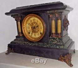 Antique Seth Thomas Art Noveau Chime Mantel Clock Green Adamantine 8 Day Working