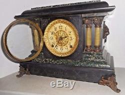 Antique Seth Thomas Art Noveau Chime Mantel Clock Green Adamantine 8 Day Working