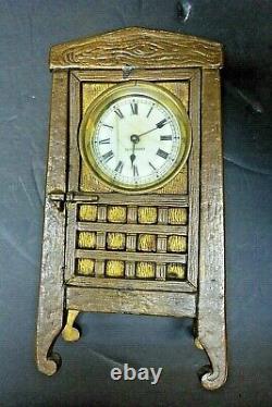 Antique Seth Thomas Arts & Crafts Brass Desk Clock, Porcelain