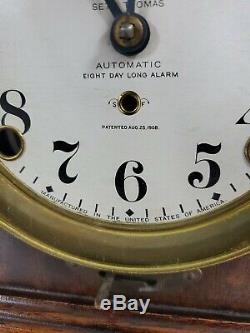 Antique Seth Thomas Automatic 8 Day Long Alarm Clock Mantle c1908