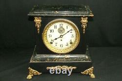 Antique Seth Thomas Automatic Alarm 8 Eight Day Long Mantel Clock Green Marble