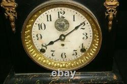 Antique Seth Thomas Automatic Alarm 8 Eight Day Long Mantel Clock Green Marble