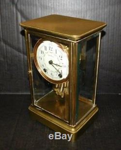 Antique Seth Thomas Brass Beveled Glass Porcelain Face Empire Clock Regulator