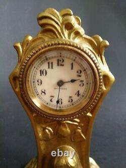 Antique Seth Thomas Bronzed. Lady Mantel Desk Clock Floral Art Nouveau Cast