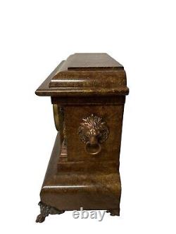 Antique Seth Thomas Brown Adamantine Pillar Mantle Clock Faux Marble Lion Heads