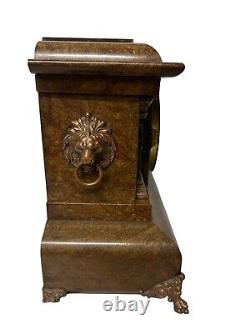 Antique Seth Thomas Brown Adamantine Pillar Mantle Clock Faux Marble Lion Heads