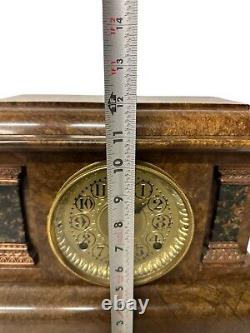 Antique Seth Thomas Brown Adamantine Pillar Mantle Clock Faux Marble Lion Heads