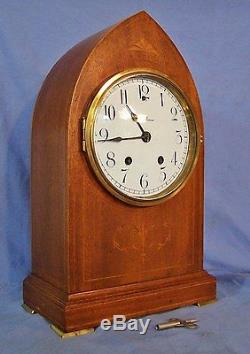 Antique Seth Thomas Cathedral Mantel Clock Marquetry Inlay Chime Porcelain WORKS