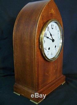 Antique Seth Thomas Cathedral Mantel Clock Marquetry Inlay Chime Porcelain WORKS