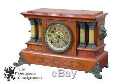 Antique Seth Thomas Cherry Adamantine 295E 4 Pillar Imperial Mantel Clock Lions