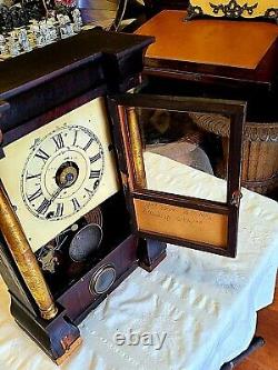 Antique Seth Thomas Clock Co, Mahogany Pillar Style Clock with Gold Gild