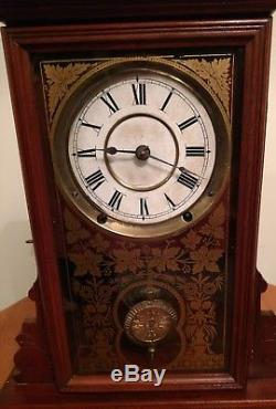 Antique Seth Thomas Clock Co. Wood case Mantle Clock Glass front has issues USA